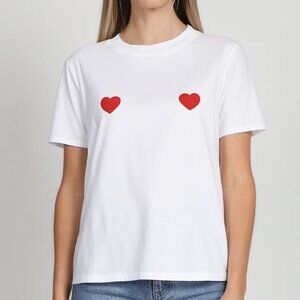 Brunette the Label Double Heart Tee in Hot Pink